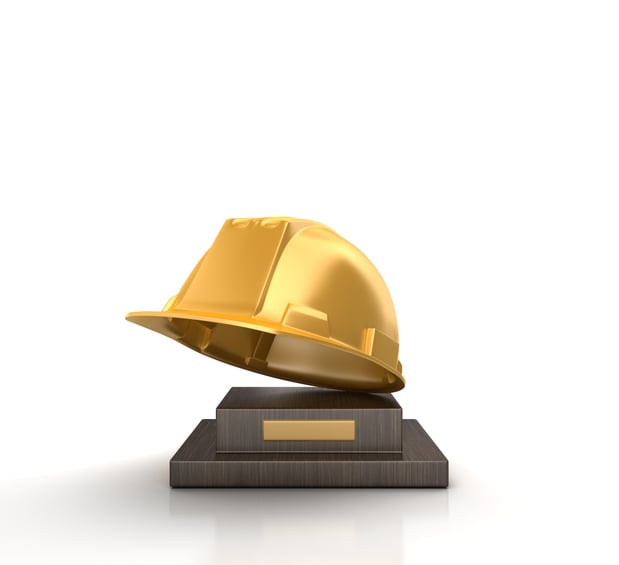 3D rendering of trophy featuring hard hat