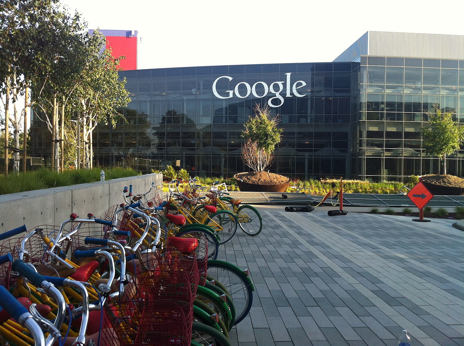 A row of bikes are free to use at Google mountain view campus