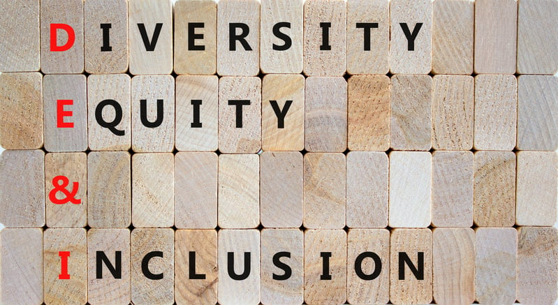 DEI diversity equity and inclusion on wooden blocks on beautiful wooden background