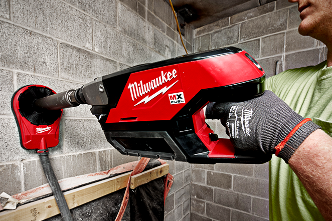 Milwaukee MX FUEL core drill safely cores through a concrete wall