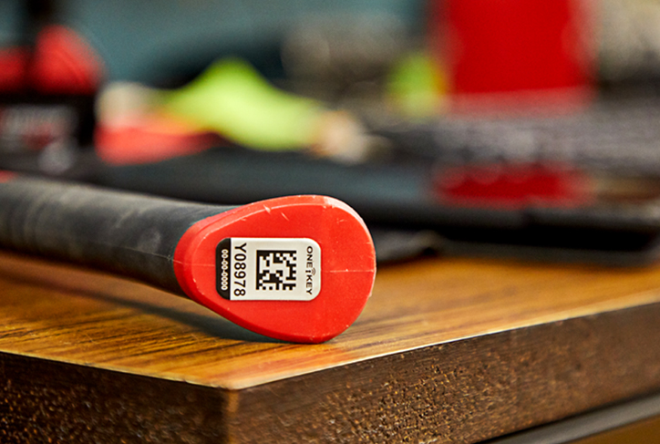 An asset ID tag on a hand tool