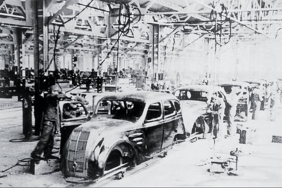 Toyota sedan on early production line