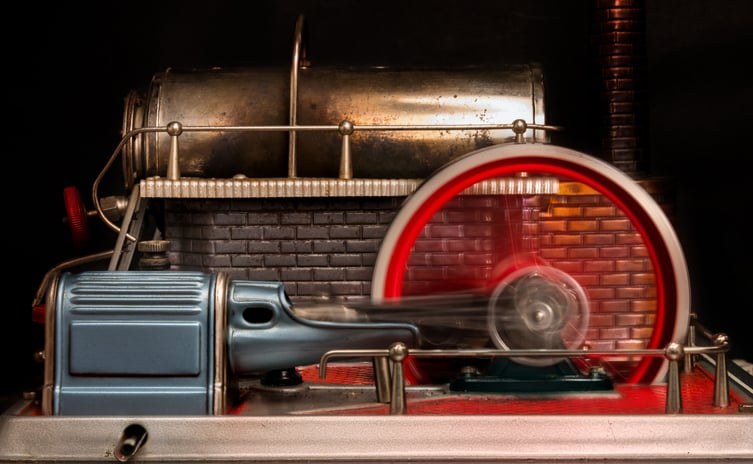 View of the flywheel of a steam engine