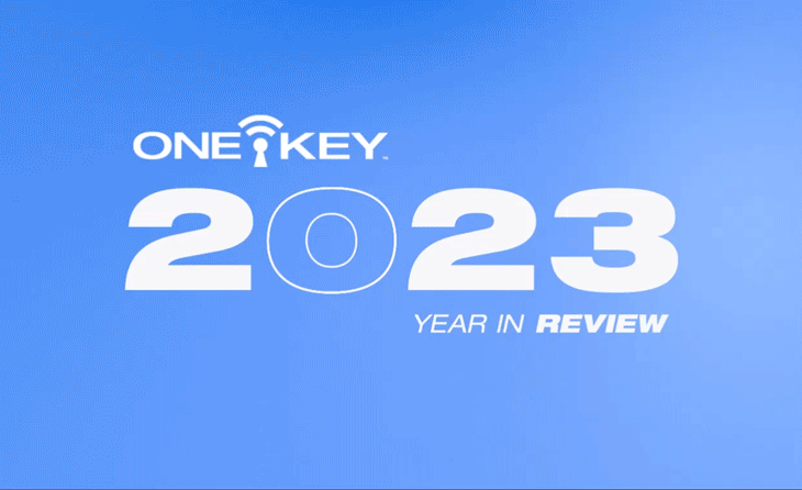 One-Key 2023 Year in Review gif with pulsing bluetooth signals