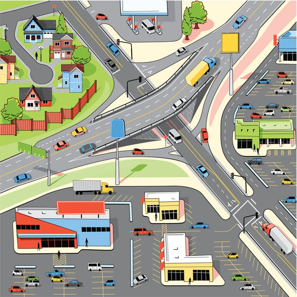 an-illustration-of-shopping-malls-and-suburbs-with-overpass-highway