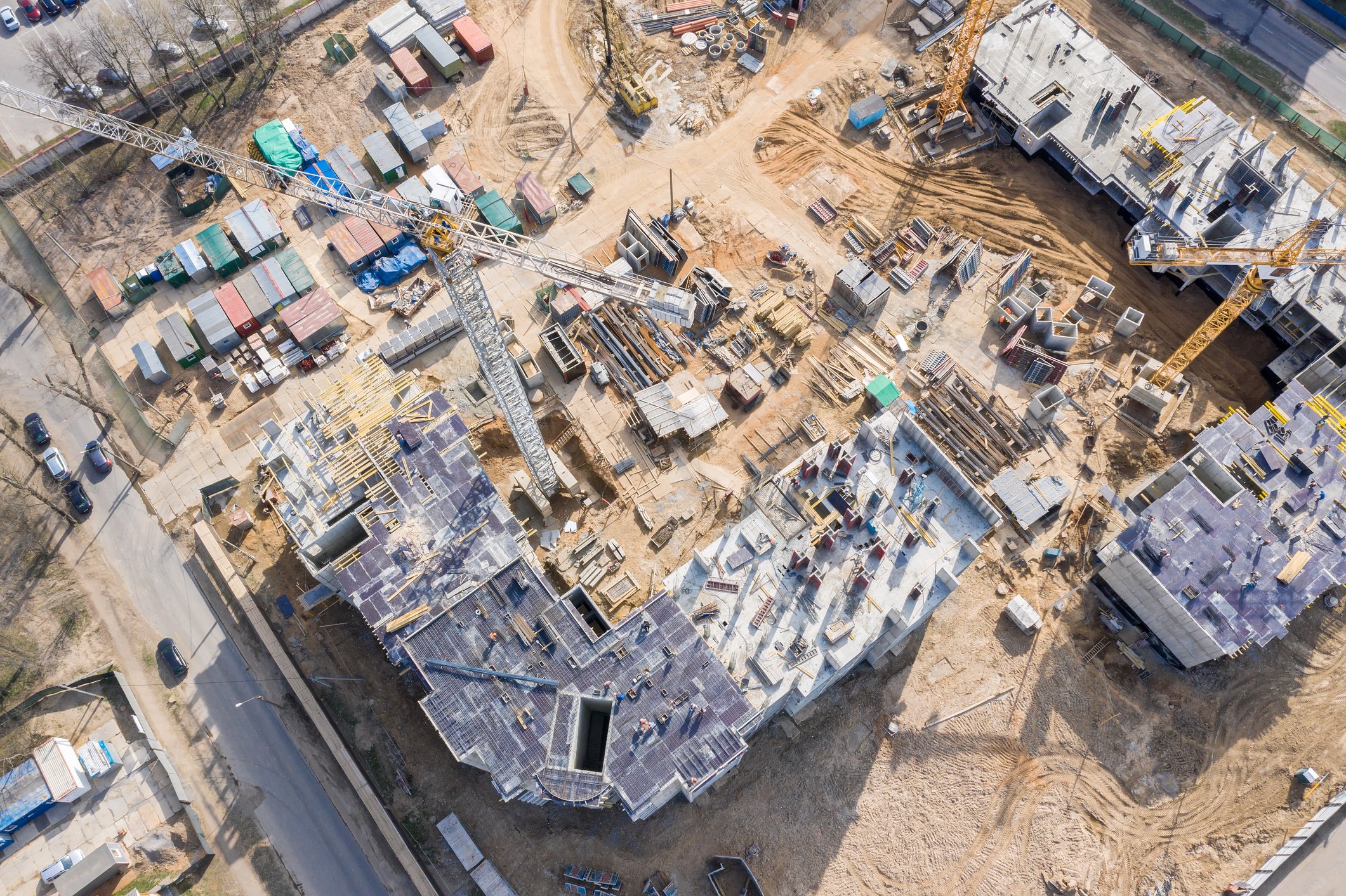 An arial shot of a construction site taken from a drone