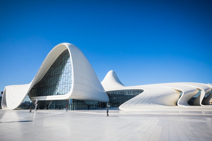 The Heydar Aliyev Center, designed by Iraqi-British architect Zaha Hadid using a computerized parametric design process.