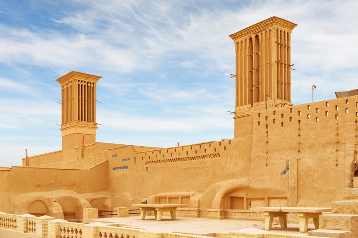 Photo of wind towers in the historical city of Yazd, Iran.
