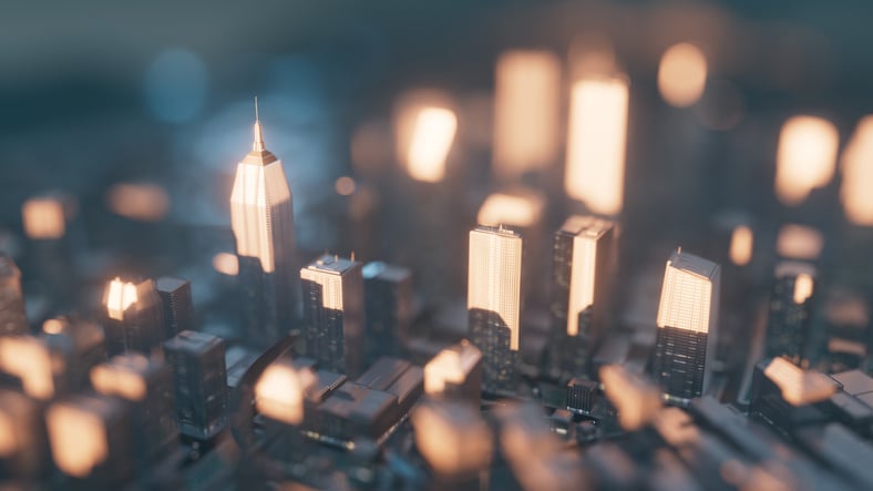 3D rendering of skyscrapers.