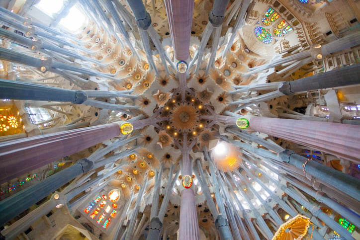 Interior of the Sagrada Familia in Barcelona, Spain.