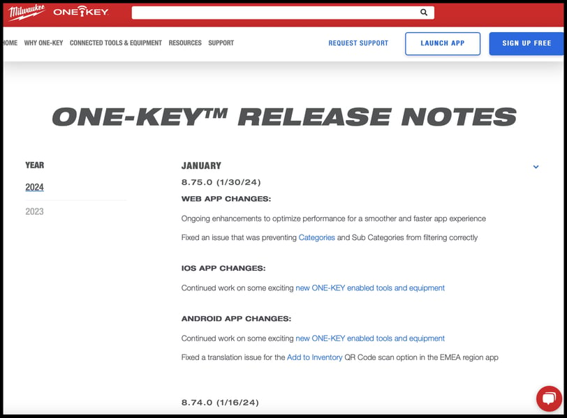 release notes page