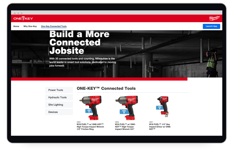A screen shot of a product page displaying Milwaukee One-Key compatible tools