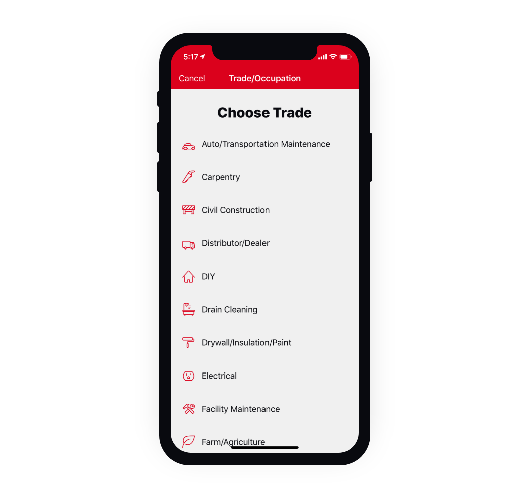 A tool room inventory management app lets you choose your trade