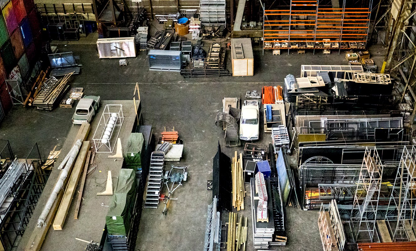 An aerial shot of a warehouse