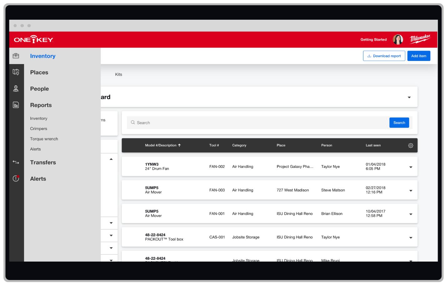 Navigating the One-Key enterprise inventory management app to create alerts report