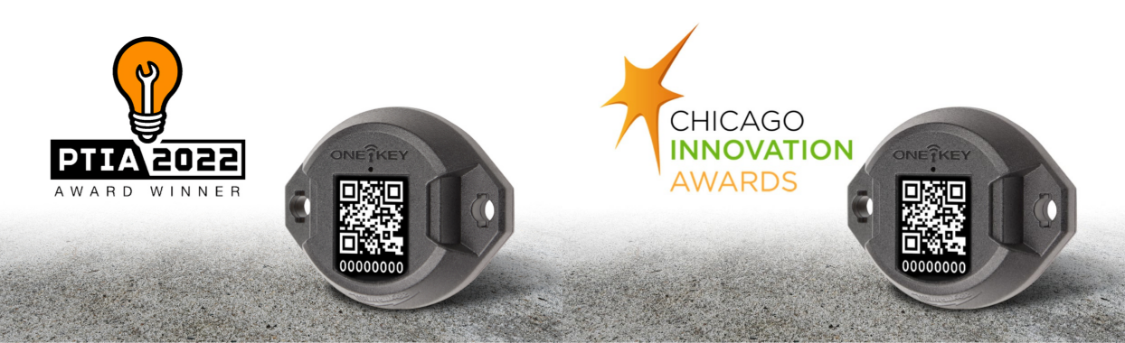One-Key Bluetooth Tracking Tag beside Pro Tool Innovation and Chicago Innovation Award logos
